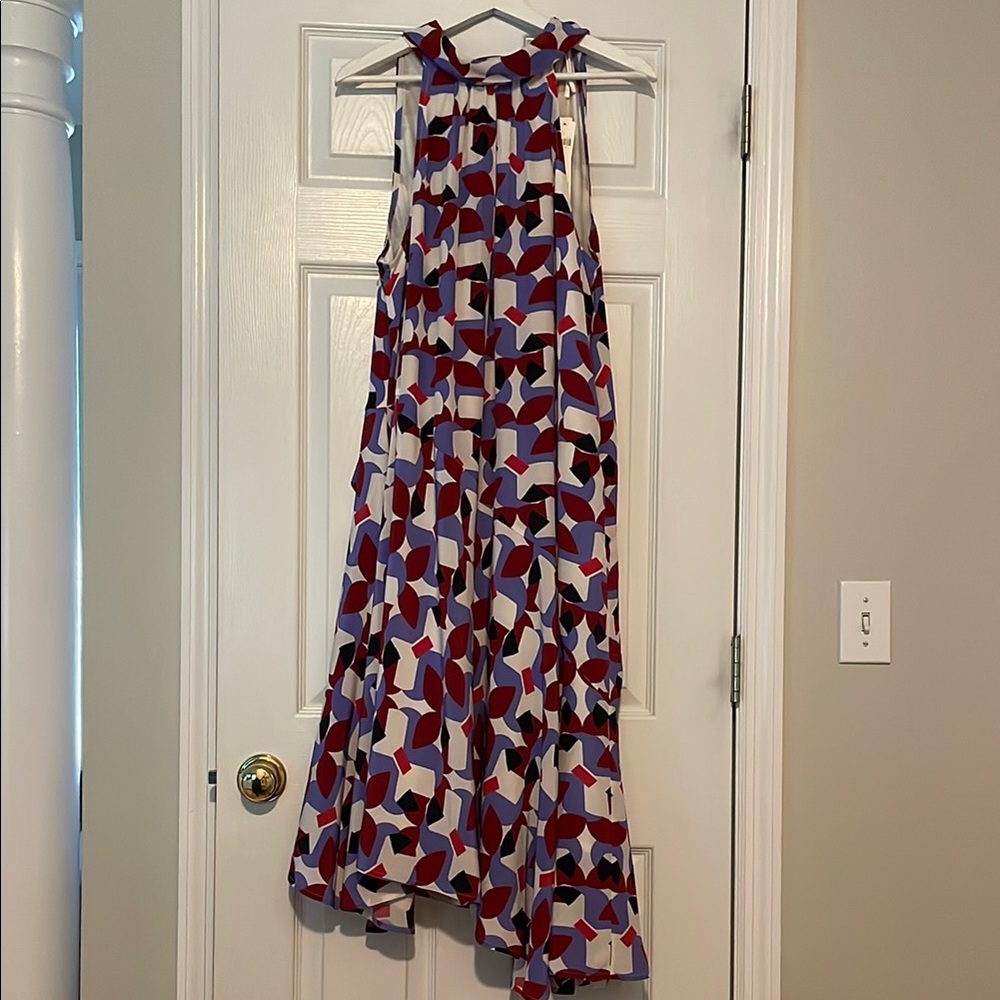 Anthropologie Asymmetrical Dress in Red, Blue, and White